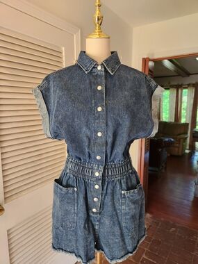 Classic Denim Style Dark Blue Romper